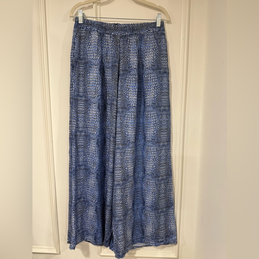Christina Blue Patterned Wide Leg Pants